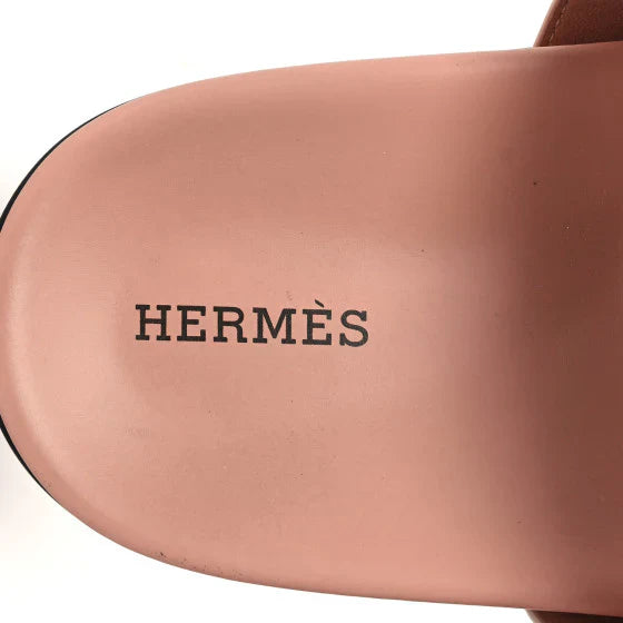 Hermes Suede Goatskin Womens Chypre Sandals Nude