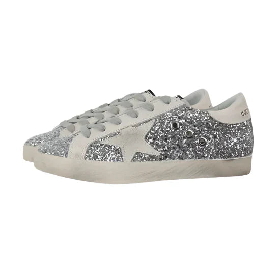 Golden Goose Ball-Star Suede Star Grey Heel Tab Glitter Base