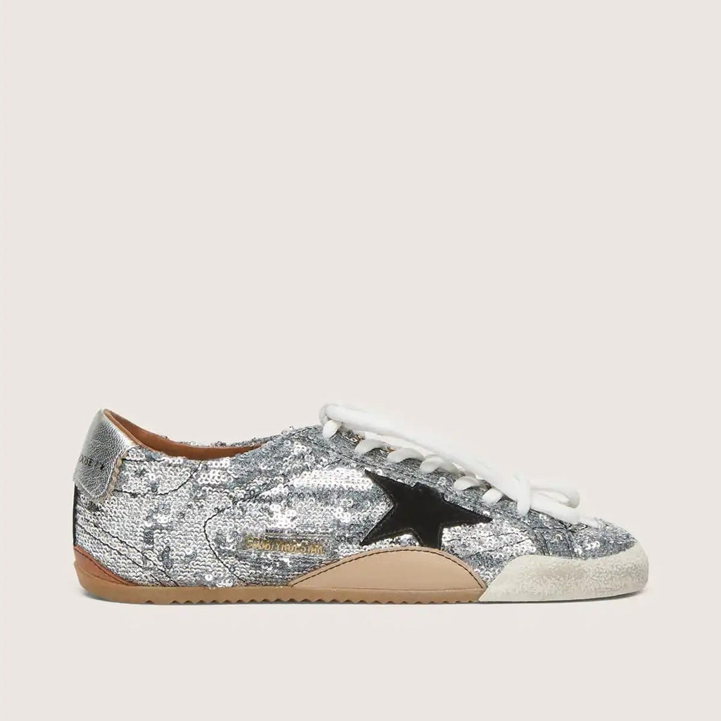 Women's True-Star in silver sequins with black star and silver leather heel tab