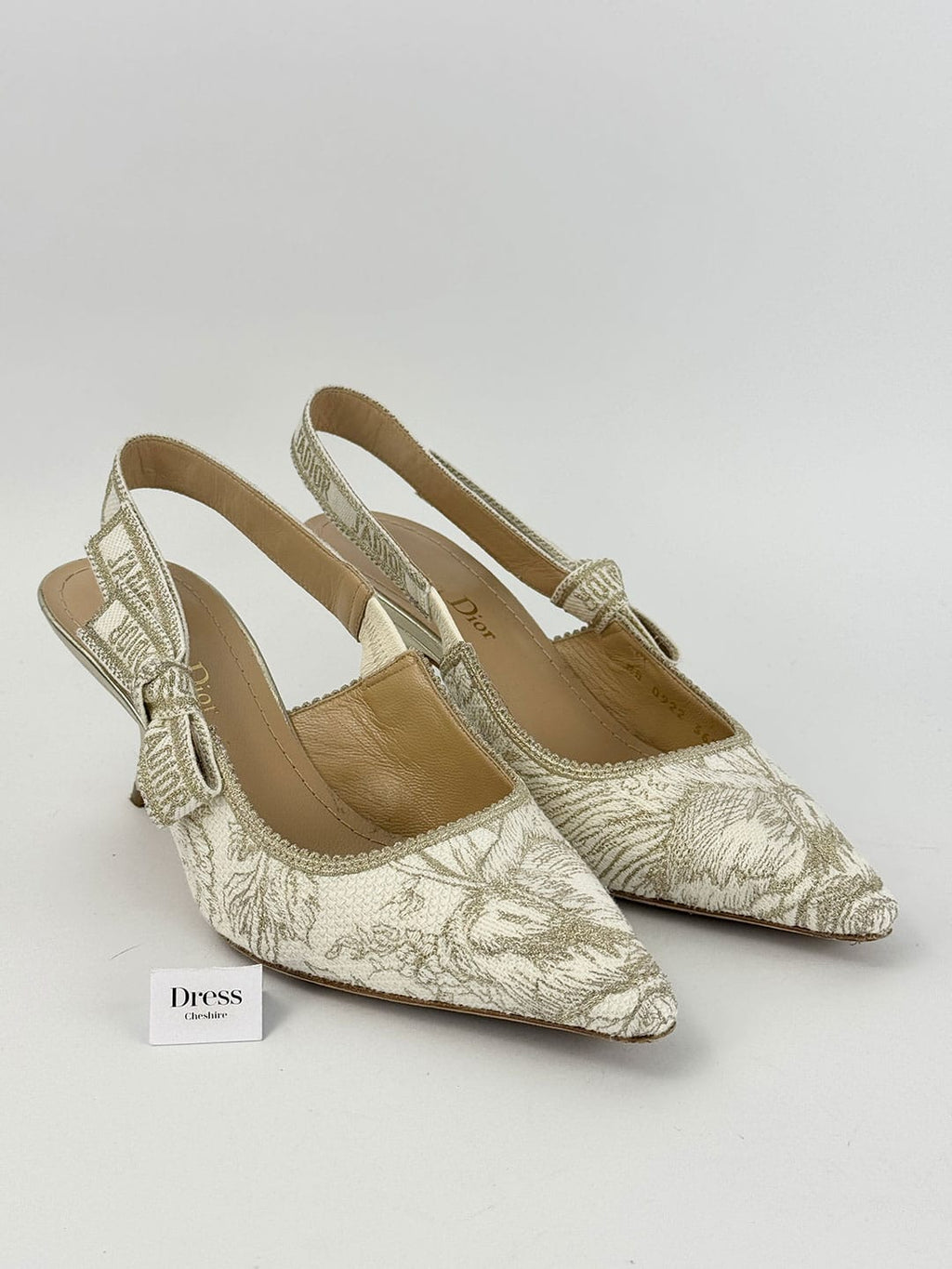 Christian Dior J’Adior Cream & Gold Toile Slingback Pumps