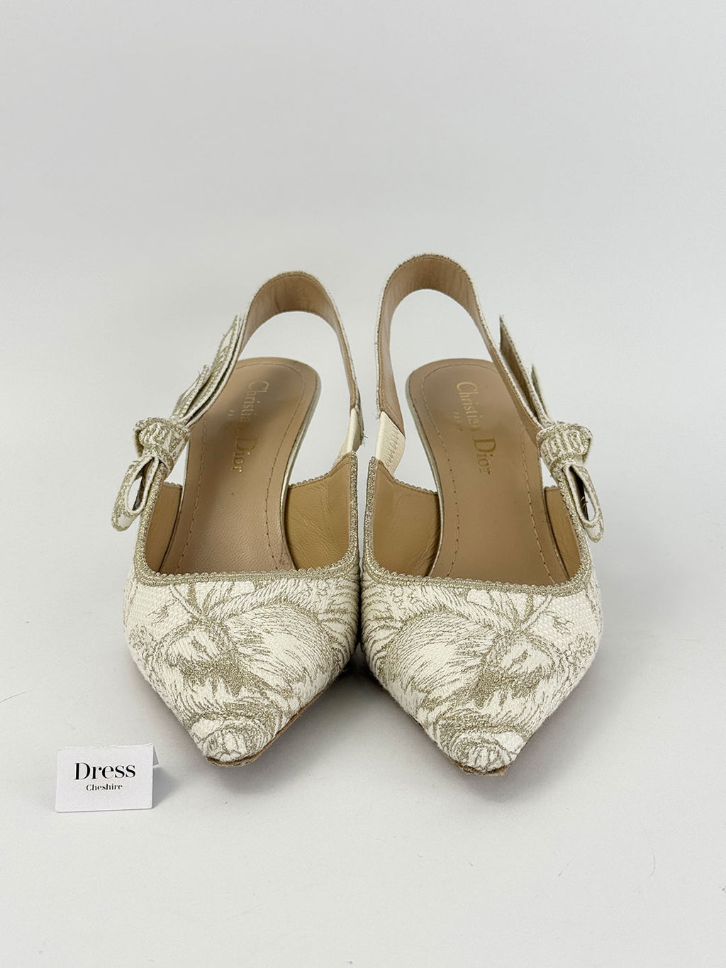 Christian Dior J’Adior Cream & Gold Toile Slingback Pumps
