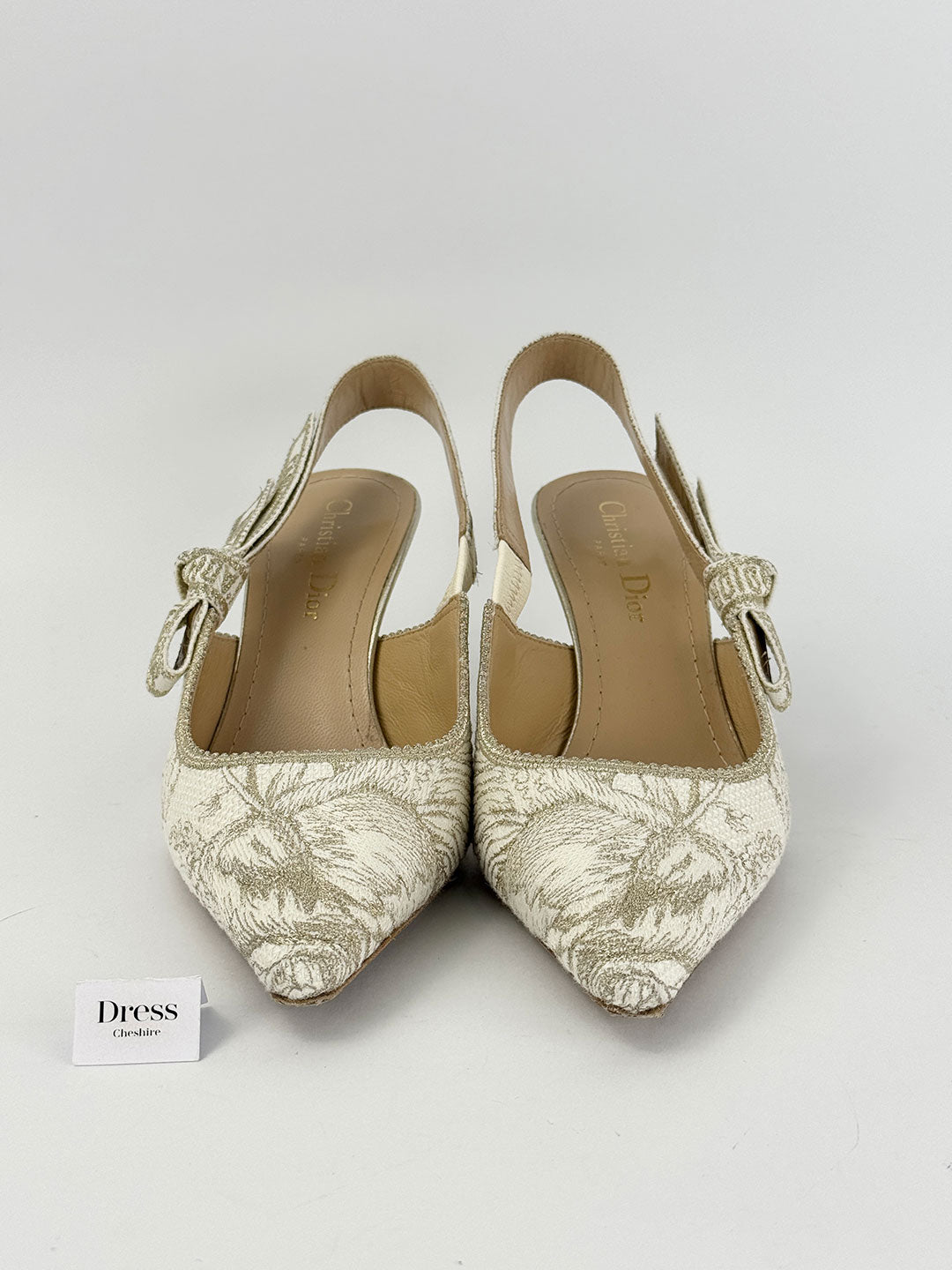 Christian Dior J’Adior Cream & Gold Toile Slingback Pumps