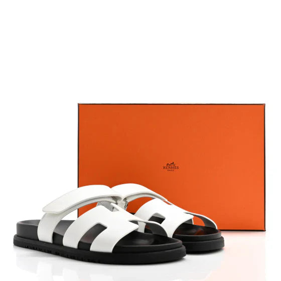 Hermes Calfskin Womens Chypre Sandals White