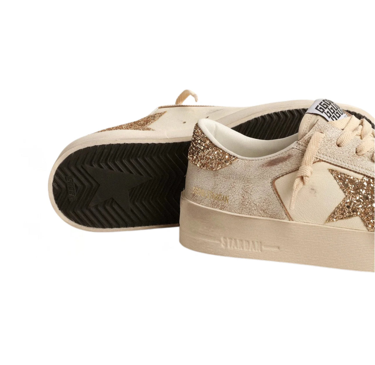 Golden Goose Stardan in ecru nappa leather with gold glitter star and heel tab(Women's)