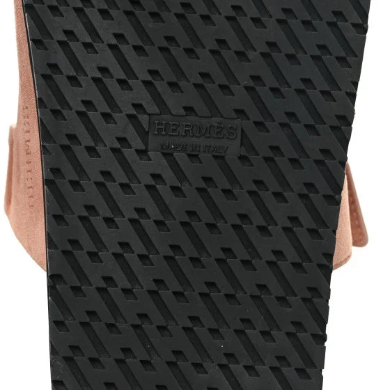 Hermes Suede Goatskin Womens Chypre Sandals Nude