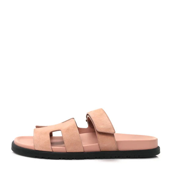 Hermes Suede Goatskin Womens Chypre Sandals Nude