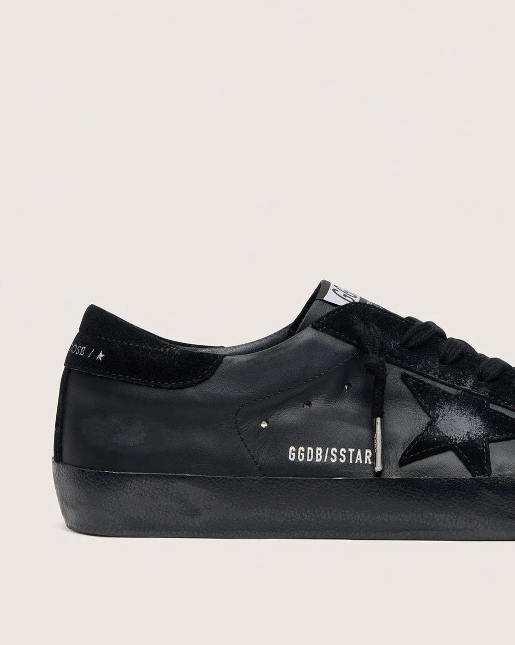 Golden Goose Men's Super-Star in black nappa with black suede star and heel tab