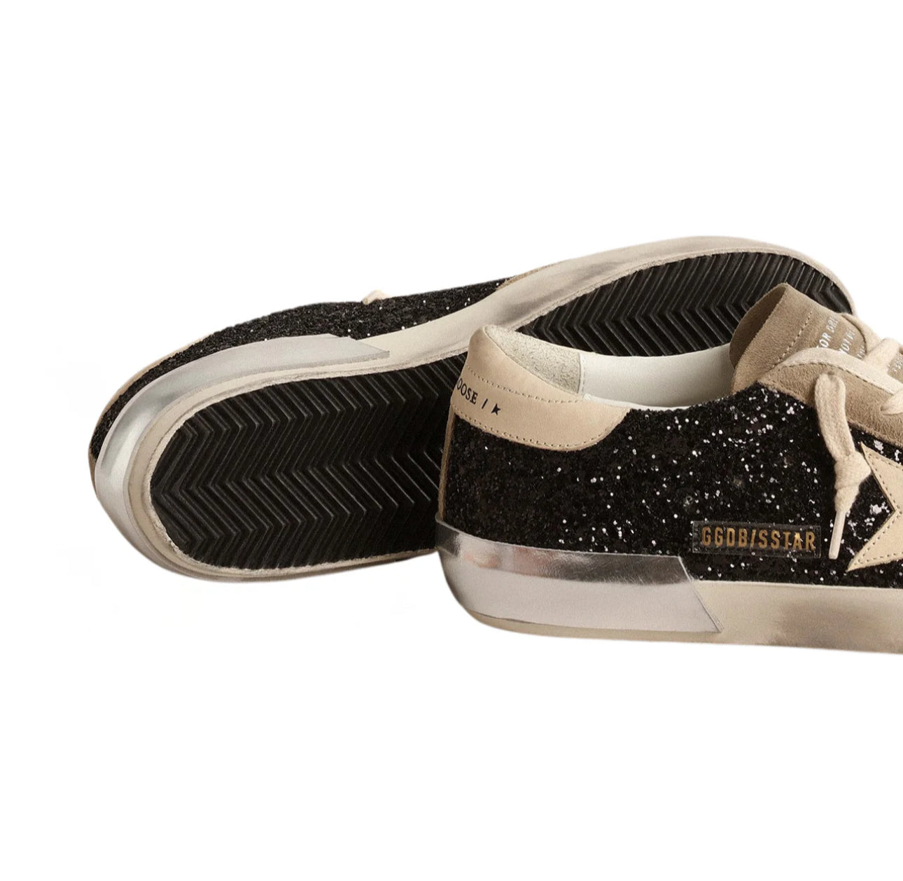 Golden Goose in black glitter with cream star and suede inserts(Women's)