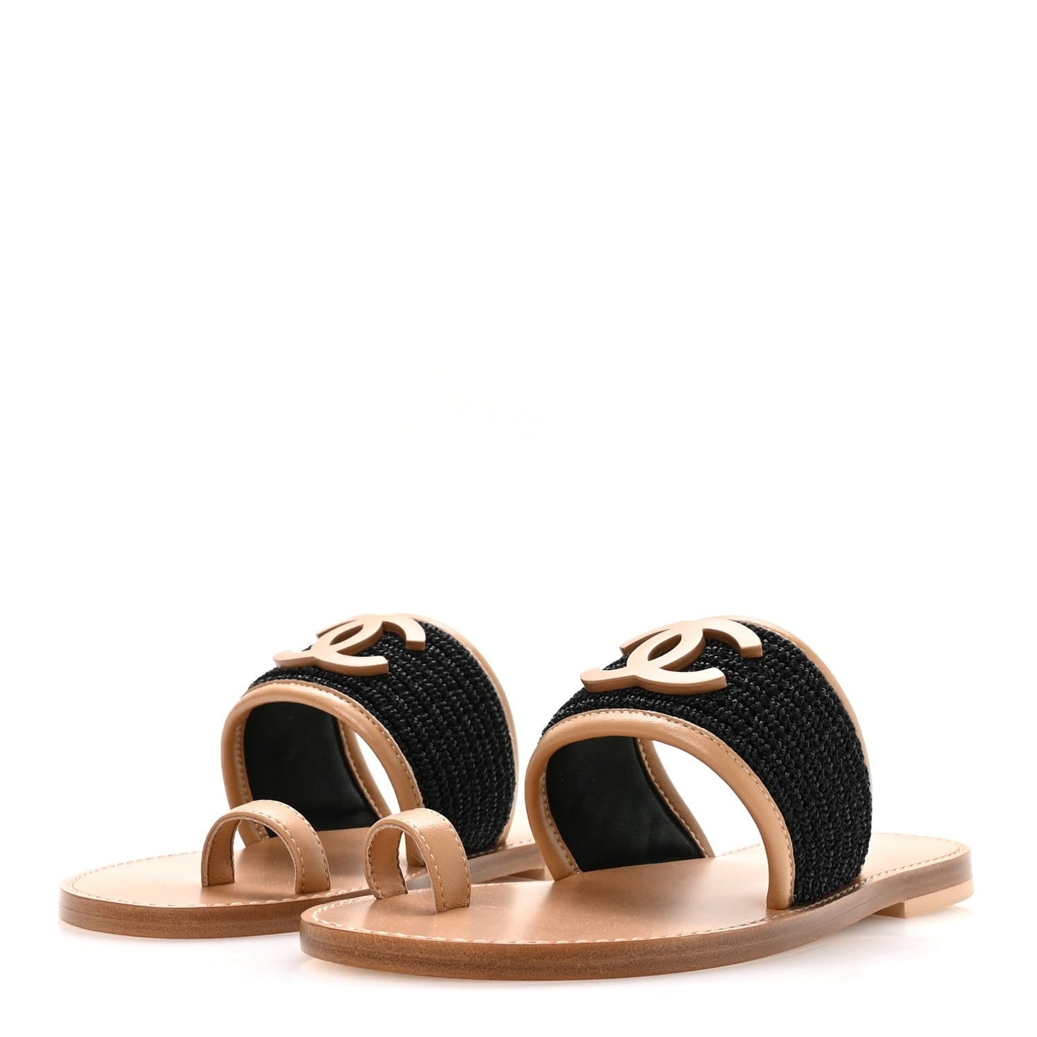 Chanel Raffia Lambskin CC Mules 37 Black black