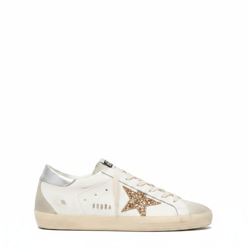 Women's Super-Star with gold glitter star and ice-gray suede inserts